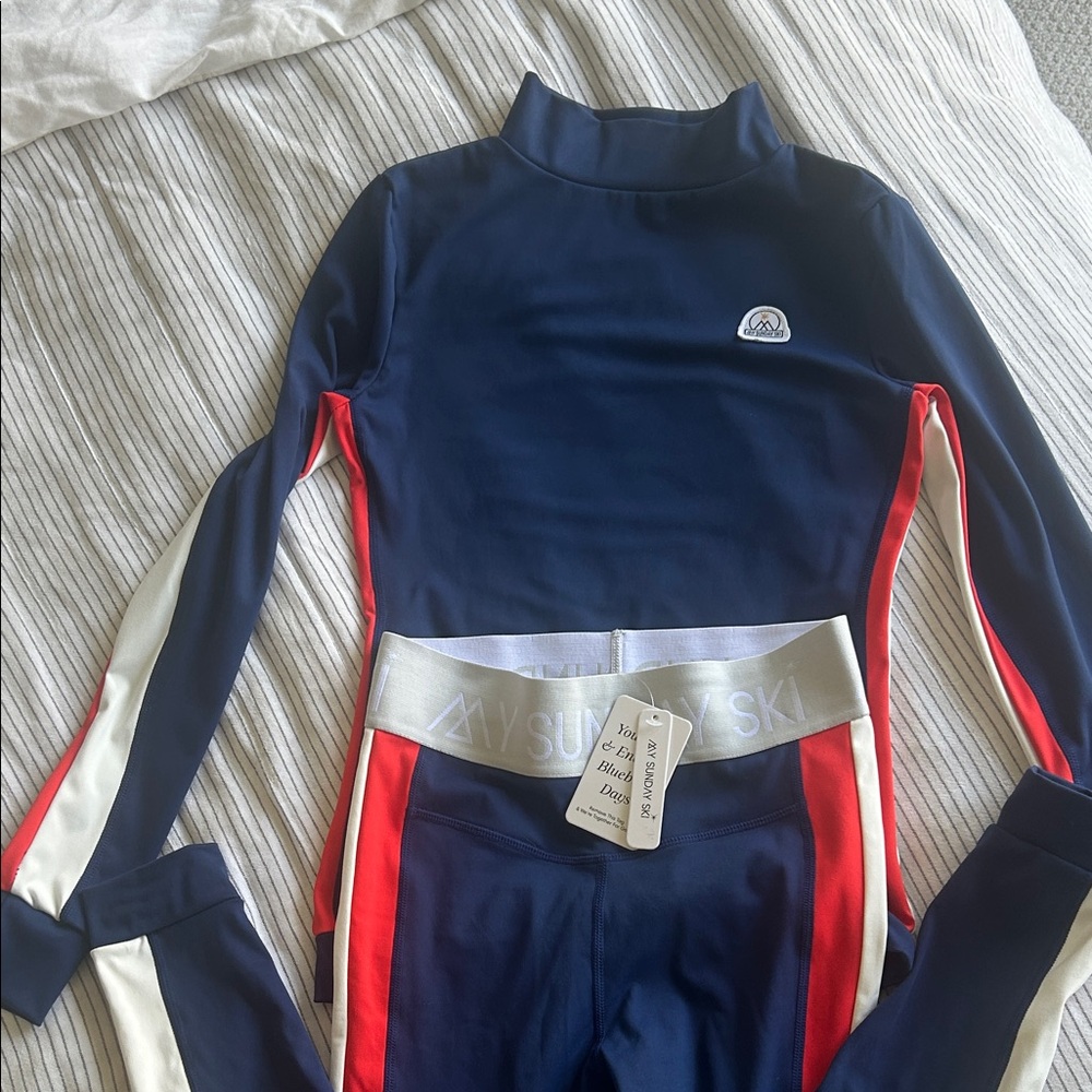 My Sunday Ski Navy Ski Leggings Set with Red & Cream Panels